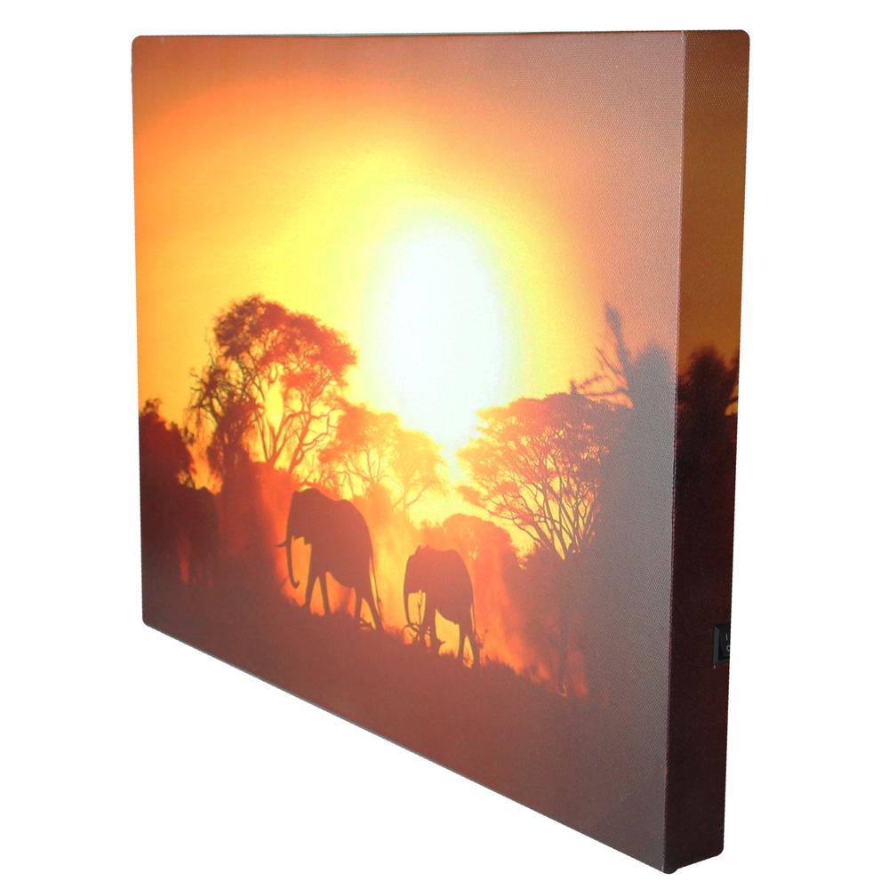 Safari Sunset LED Back Lit Decorative Elephant Canvas Wall Art 11.75" x 15.75". Picture 3