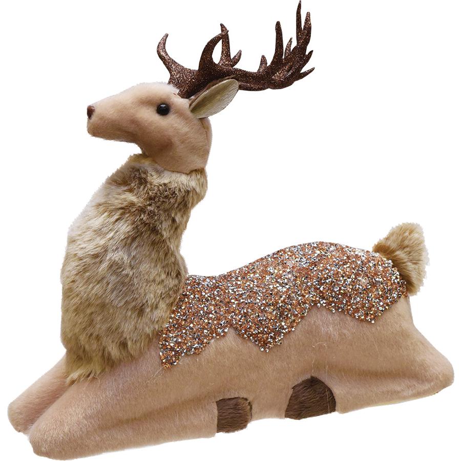 9.5" Beige and Brown Sitting Deer Christmas Tabletop Decor. Picture 1