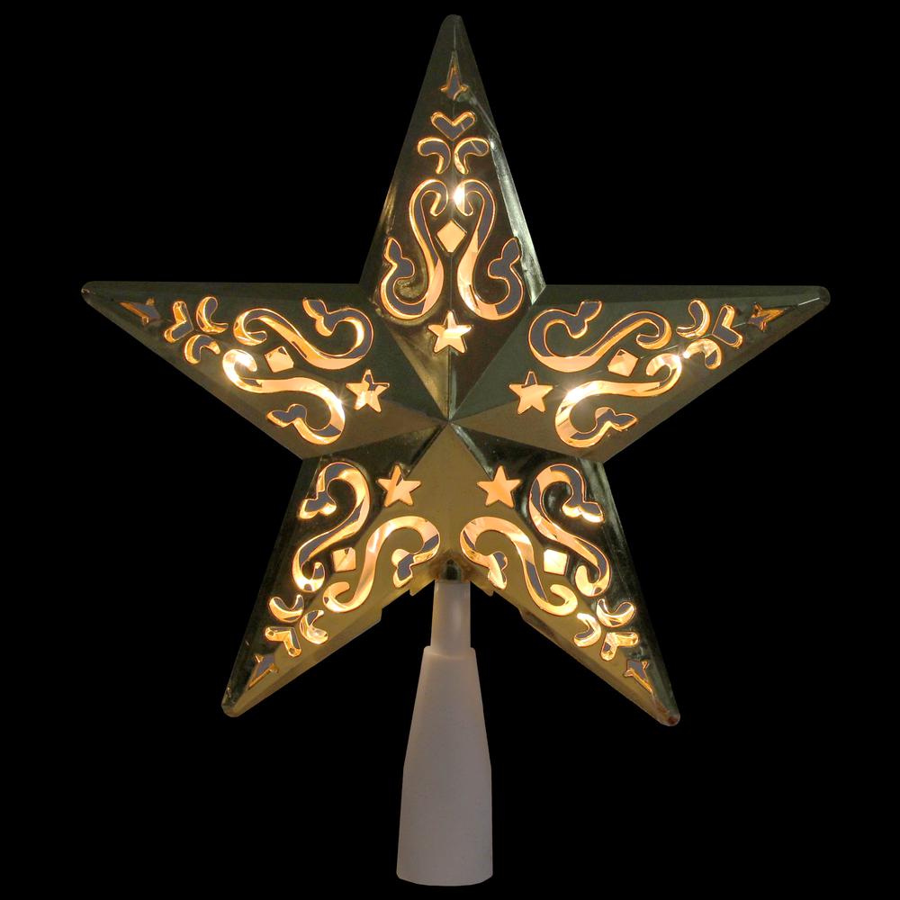 8.5" Gold and White Star Cut-Out Design Christmas Tree Topper - Clear Lights. Picture 3