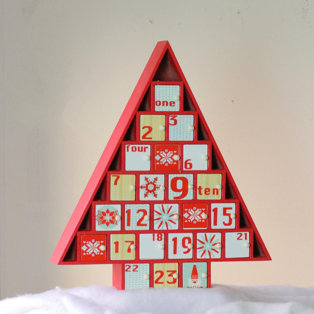 14.5" Red and White Christmas Tree Advent Calendar Decor. Picture 2