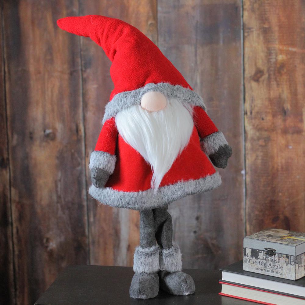28" Red Standing Christmas Santa Claus Gnome with Gray Faux Fur Trim. Picture 3