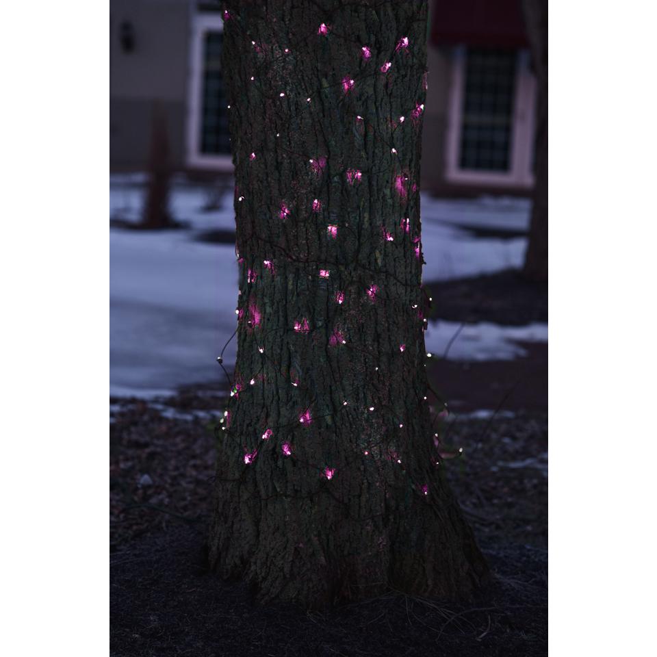 2' x 8' Pink LED Net Style Tree Trunk Wrap Christmas Net Lights - Brown Wire. Picture 2