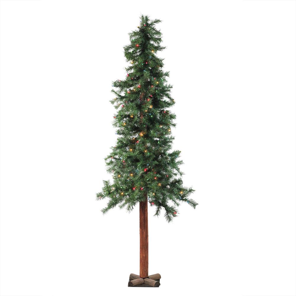 7' Pre-Lit Slim Traditional Woodland Alpine Artificial Christmas Tree - Multicolor Lights. Picture 1