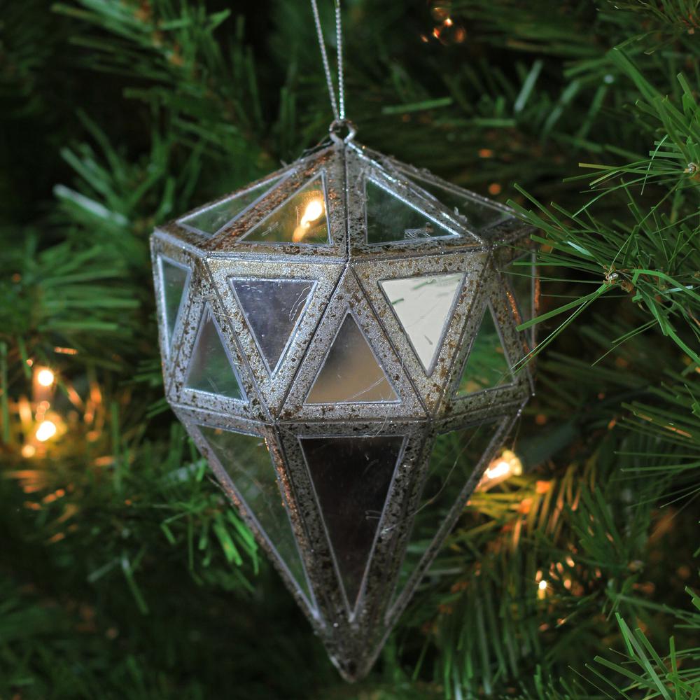 5.5" Gray and Clear Mirrored Geometric Drop Christmas Ornament. Picture 4