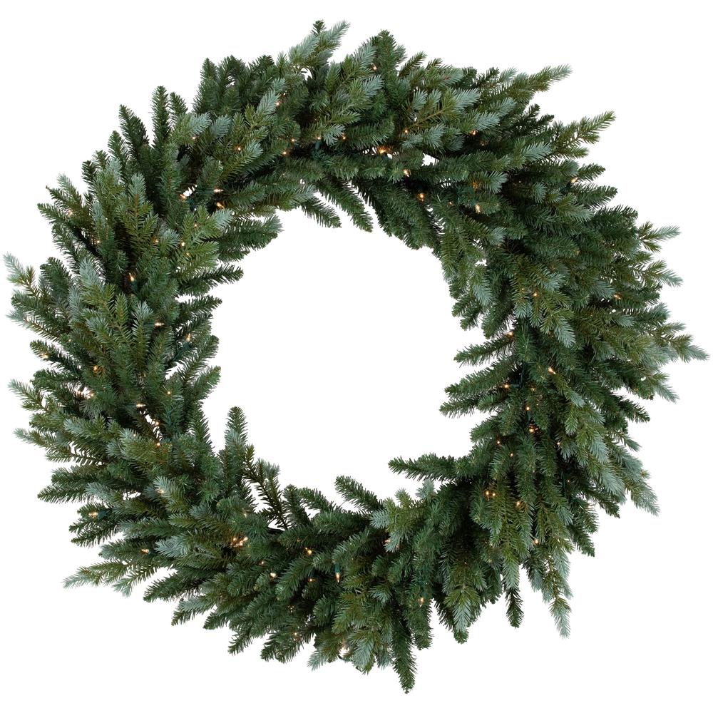 Pre-Lit Blue Spruce Artificial Christmas Wreath  48-Inch  Clear Lights. Picture 1