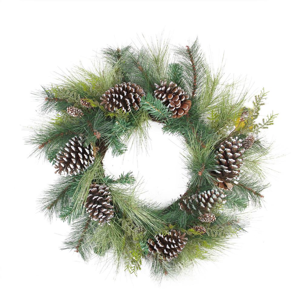 Mixed Long Needle Pine and Pine Cone Artificial Christmas Wreath - 28-Inch  Unlit. Picture 1