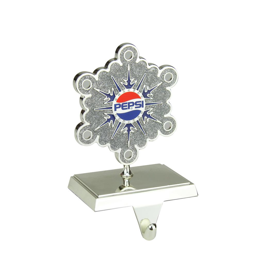 6.5" Silver and Blue "PEPSI" Snowflake Christmas Stocking Holder. Picture 1