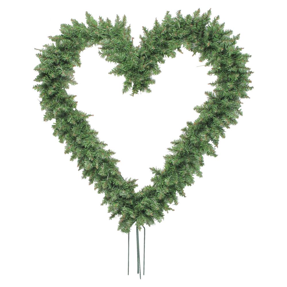 22" Artificial Pine Heart Shaped Wreath with Ground Stakes, Unlit. Picture 1
