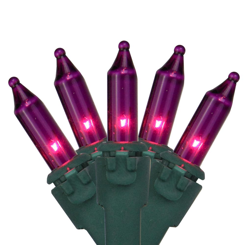 Set of 100 Pink-Purple Mini Christmas Lights - Green Wire. Picture 1