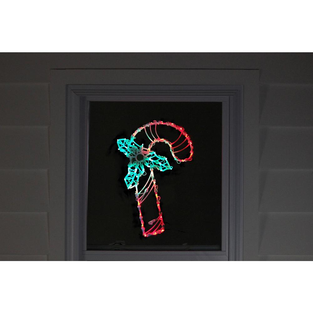 18" Red and Green LED Lighted Candy Cane Christmas Window Silhouette Decoration. Picture 3