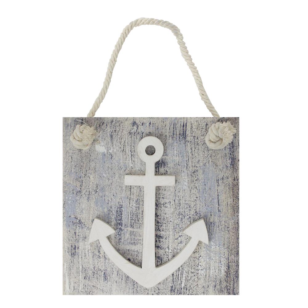 7.25" Blue and White Cape Cod Inspired Anchor Wall Hanging Plaque. Picture 1
