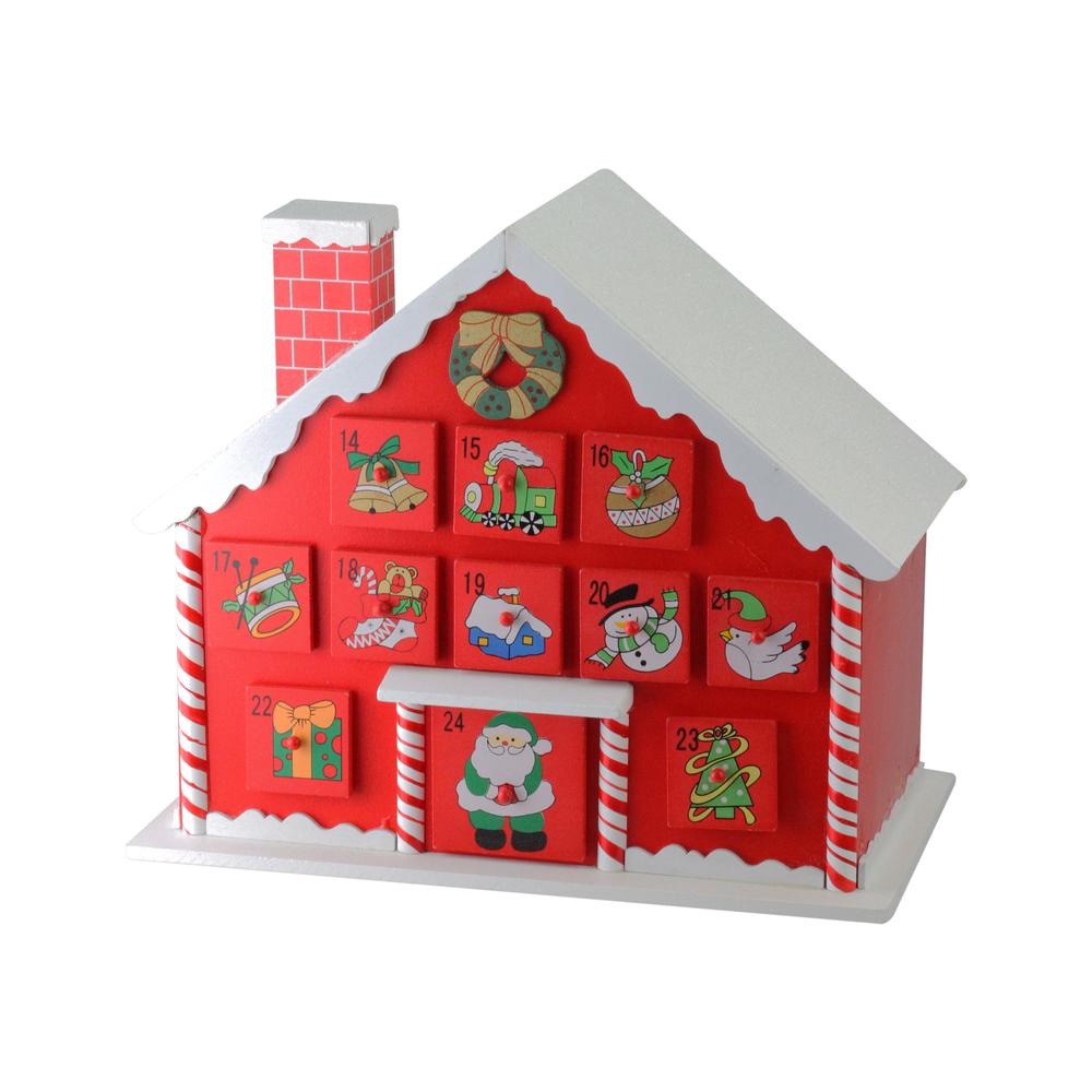 10.25" Red and White Advent House with Chimney Storage Box. Picture 2