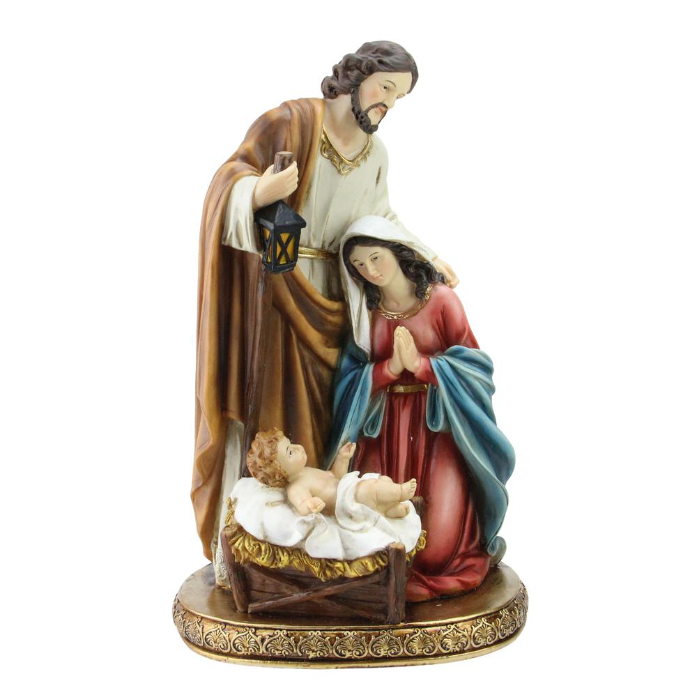 11.5" Vibrantly Colored Holy Family Christmas Nativity Tabletop Decor. Picture 1