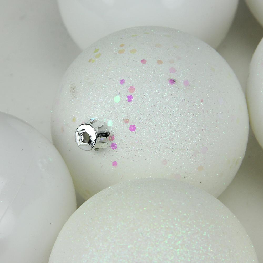 32ct Winter White 4-Finish Shatterproof Christmas Ball Ornaments 3.25" (80mm). Picture 2