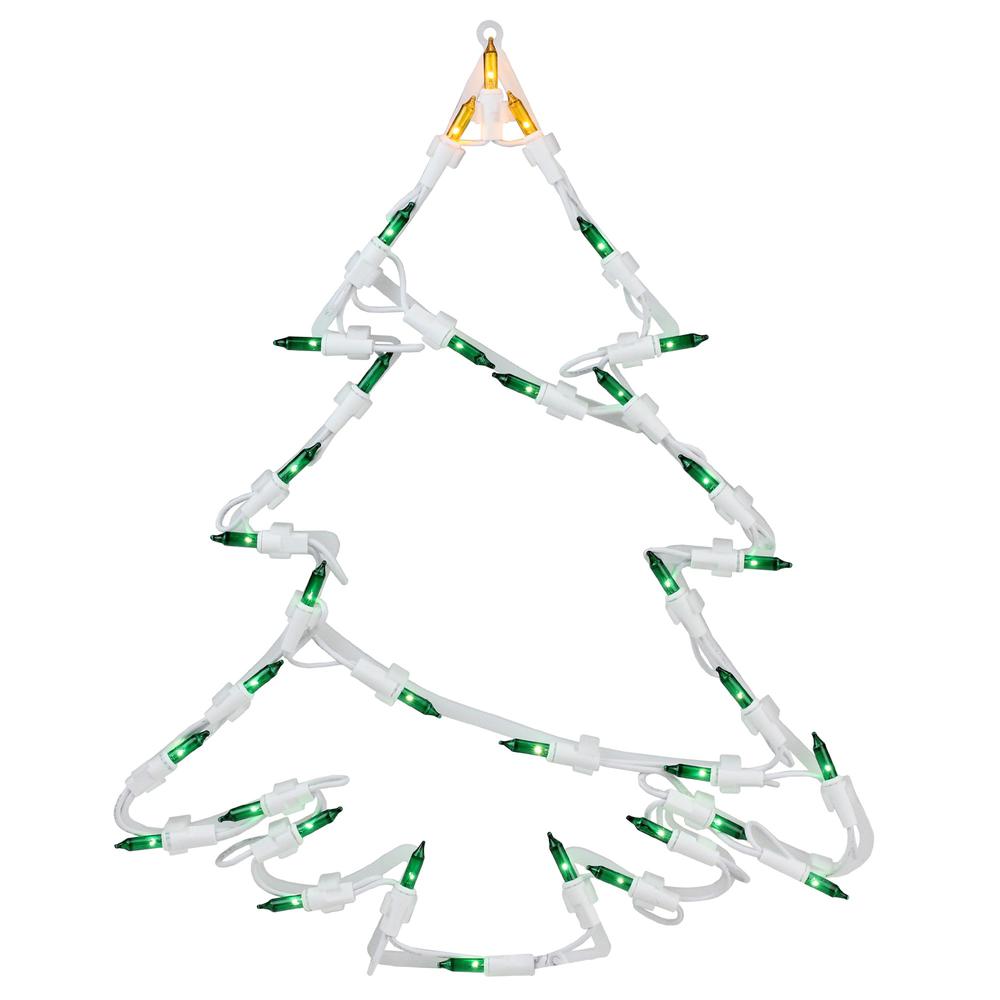 15" Green and Yellow Lighted Tree Christmas Double Sided Window Silhouette Decoration. Picture 1