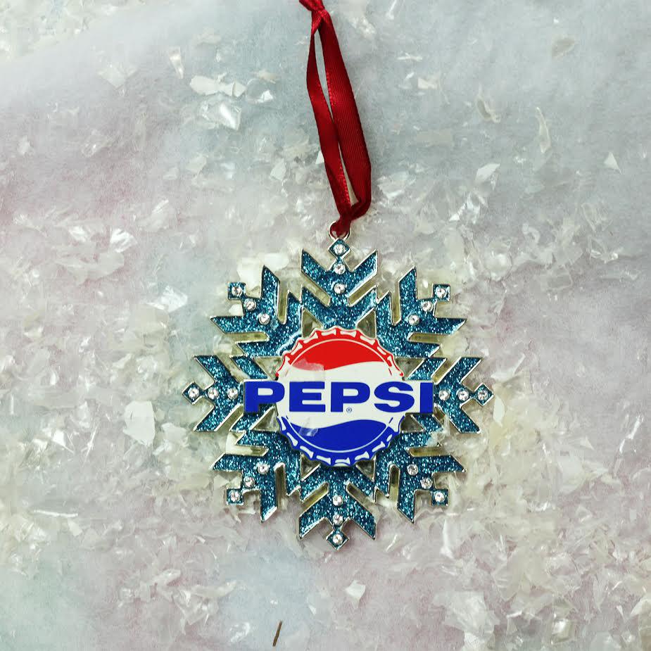 3.5" Silver and Blue Pepsi Logo Snowflake Christmas Ornament. Picture 2
