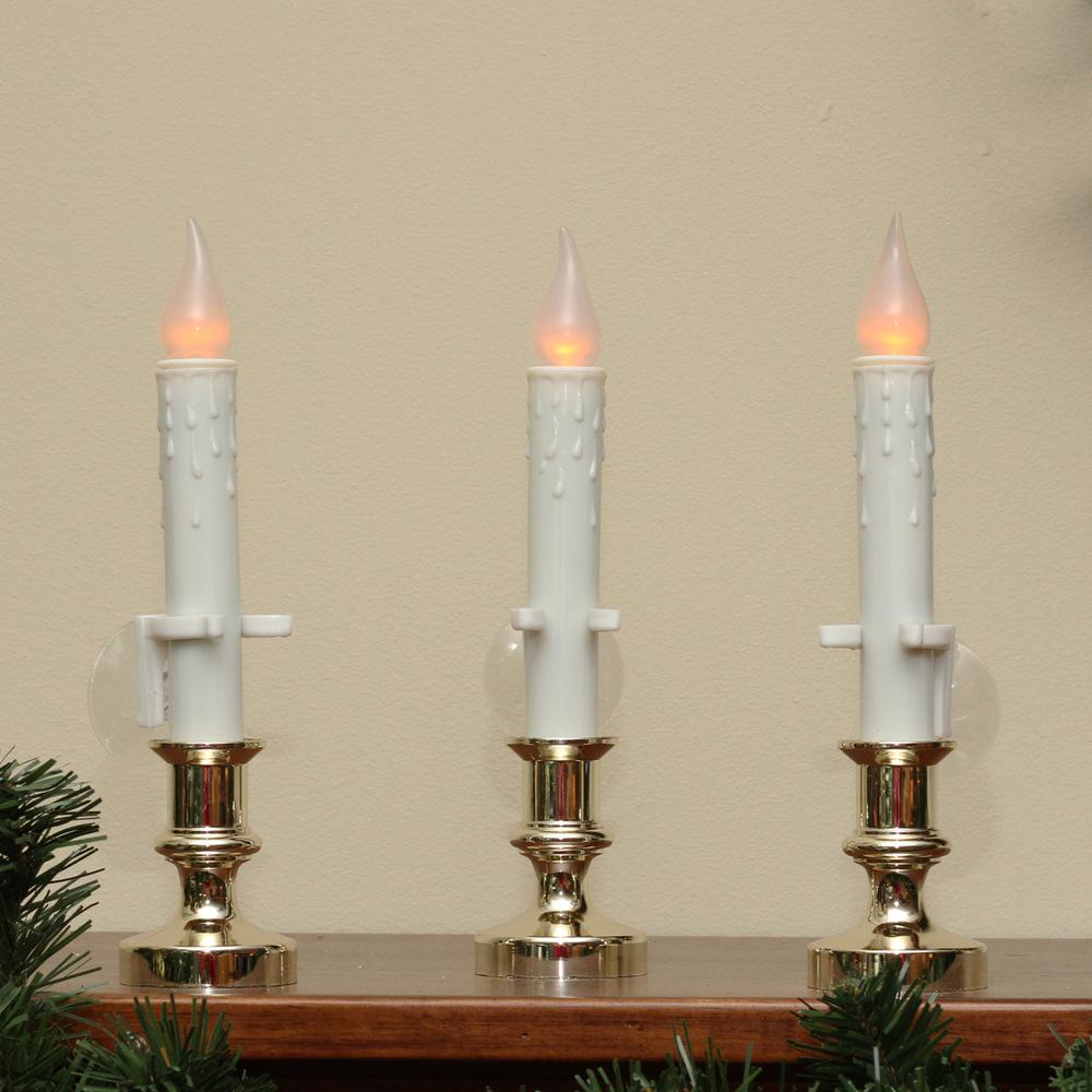 Set of 3 White LED C5 Flickering Window Christmas Candle Lamps with Timer 8.5". Picture 2