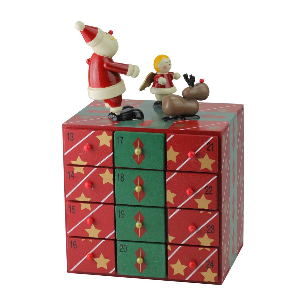 10.5" Red and Green Elegant Advent Storage Calendar Box. Picture 2