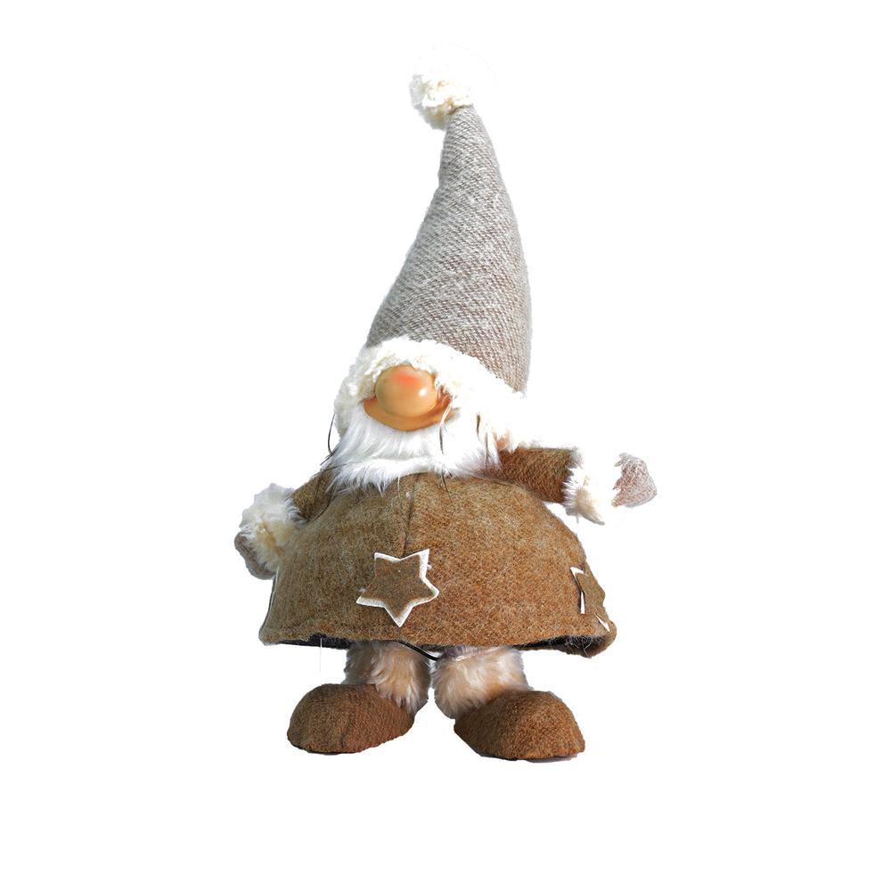 18" Brown and Gray Plush and Portly Champagne Bobble Action Gnome Christmas Tabletop Figure. Picture 1