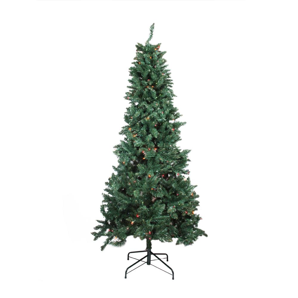 9' Pre-Lit Green Slim Pine Artificial Christmas Tree - Multicolor Lights. Picture 1