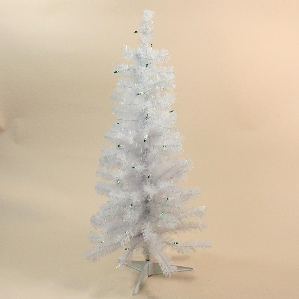 3' Pre-Lit Woodbury White Pine Slim Artificial Christmas Tree  Green Lights. Picture 1