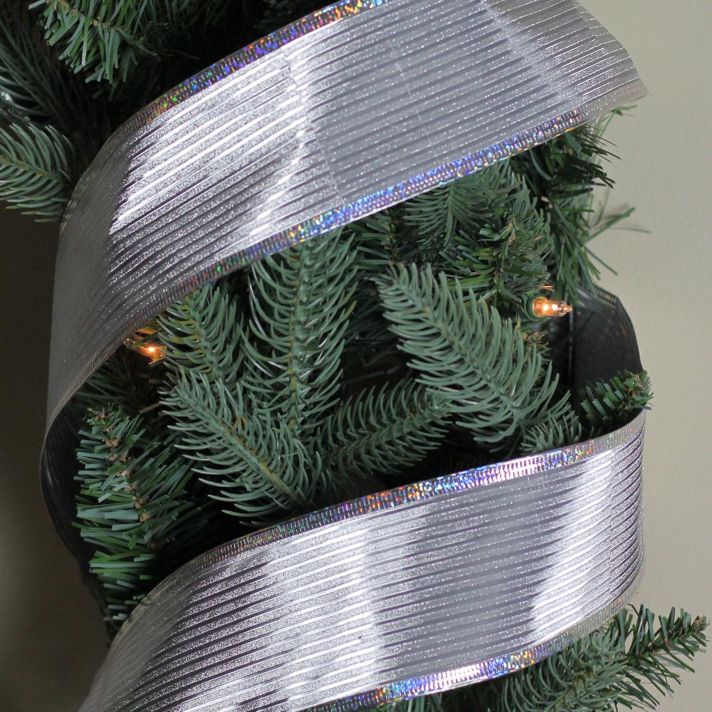 Club Pack of 12 Shimmery Silver Horizontal Wired Christmas Craft Ribbon Spools - 2.5" x 12 Yards. Picture 3