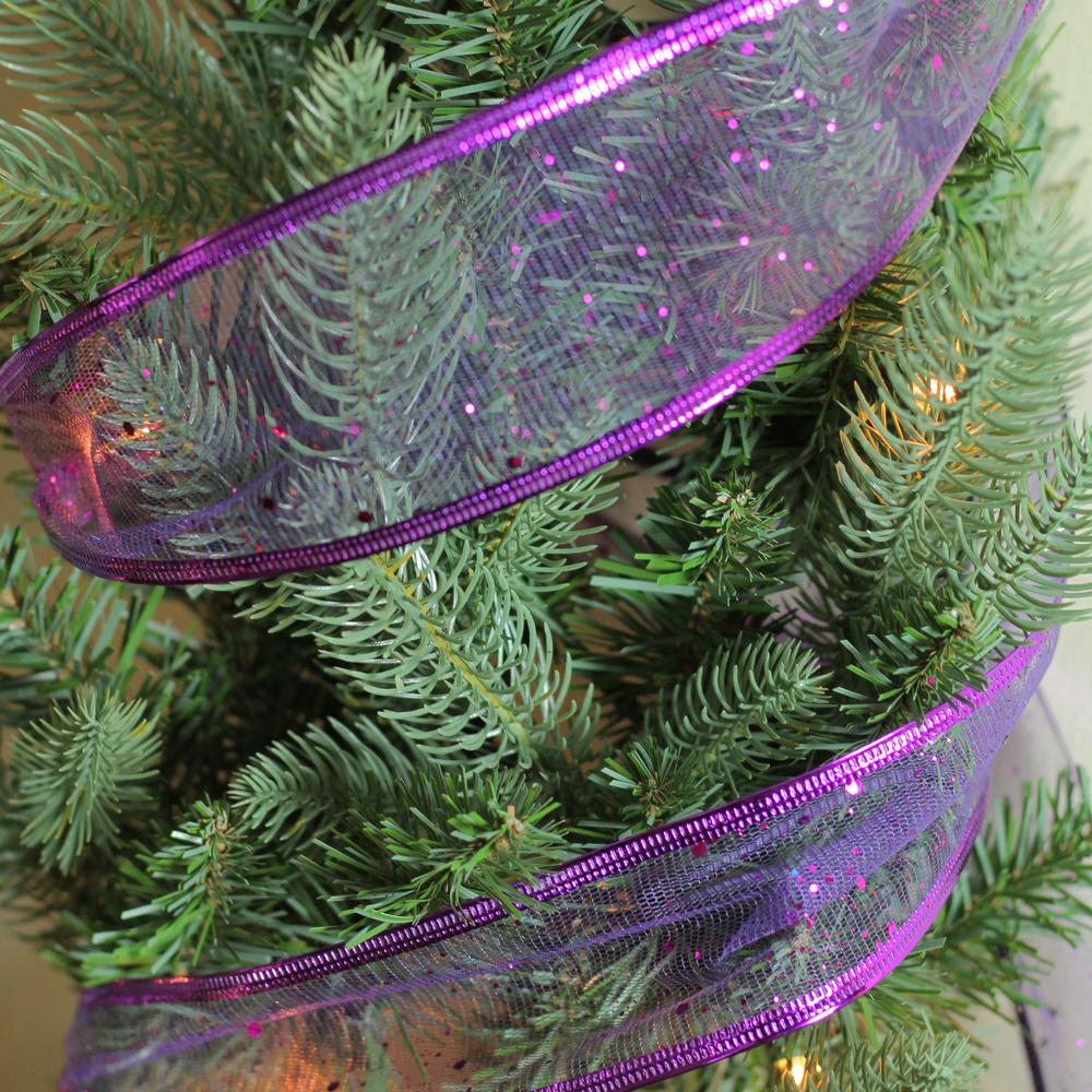 Club Pack of 12 Shimmering Purple Wired Christmas Craft Ribbon Spools - 2.5" x 12 Yards. Picture 3