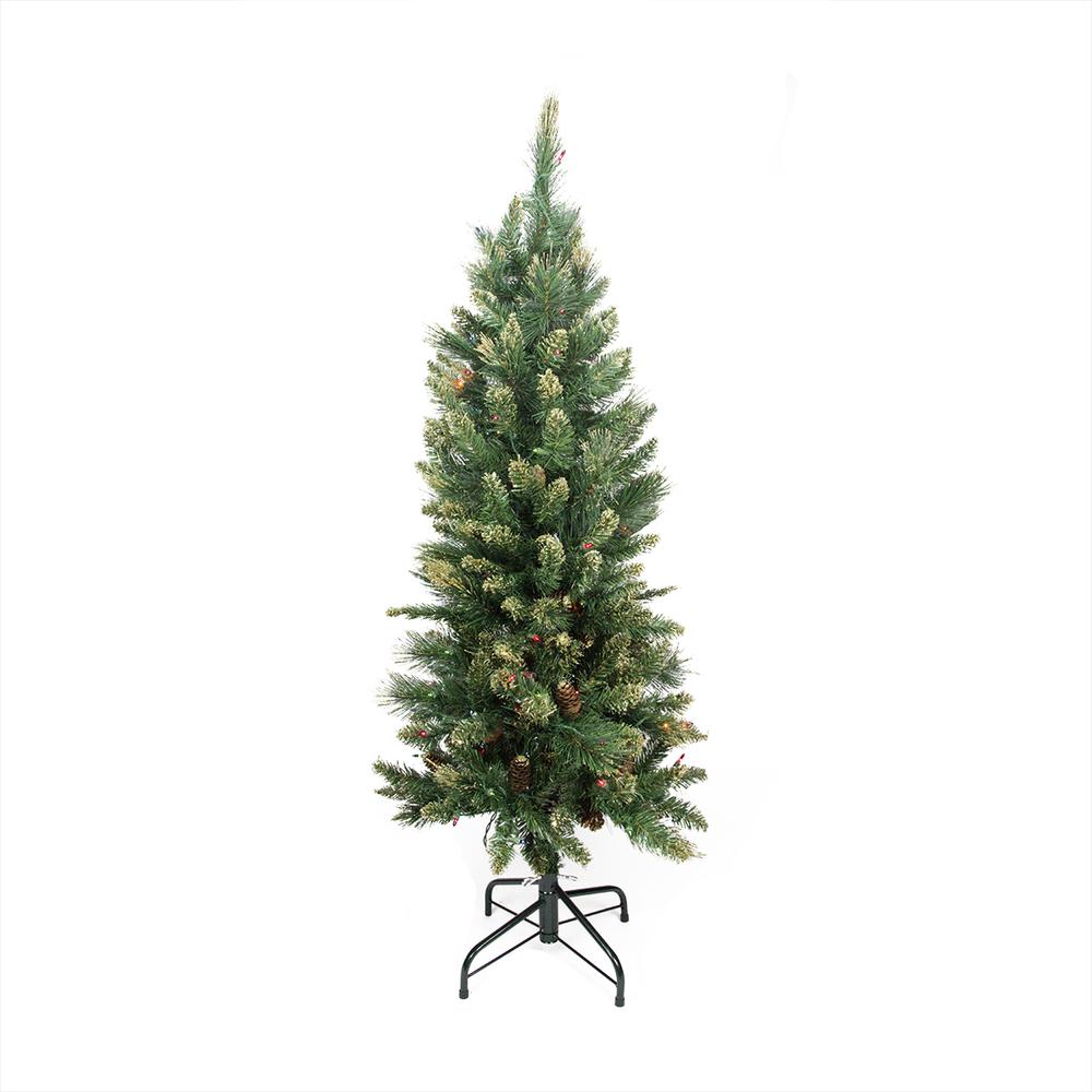 4.5' Pre-Lit Yorkville Pine Pencil Artificial Christmas Tree - Multicolored Lights. Picture 1