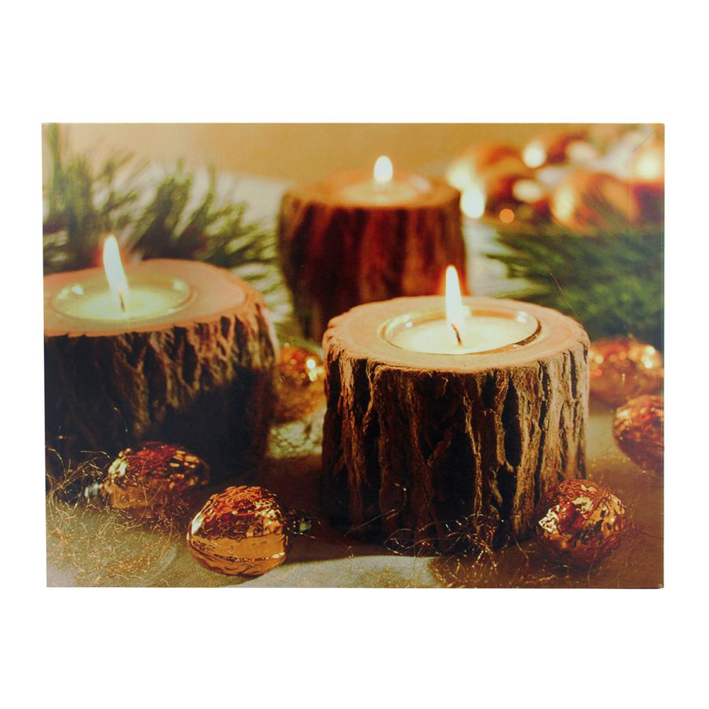 15.75" LED Flickering Rustic Lodge Woodland Candles Canvas Wall Art. Picture 1