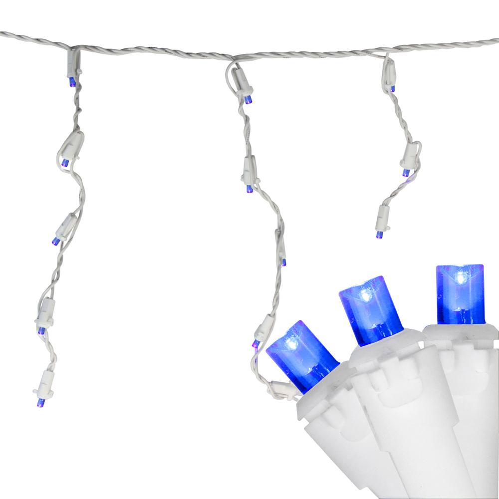 Set of 100 Blue LED Wide Angle Icicle Christmas Lights - 5.5 ft White Wire. Picture 2