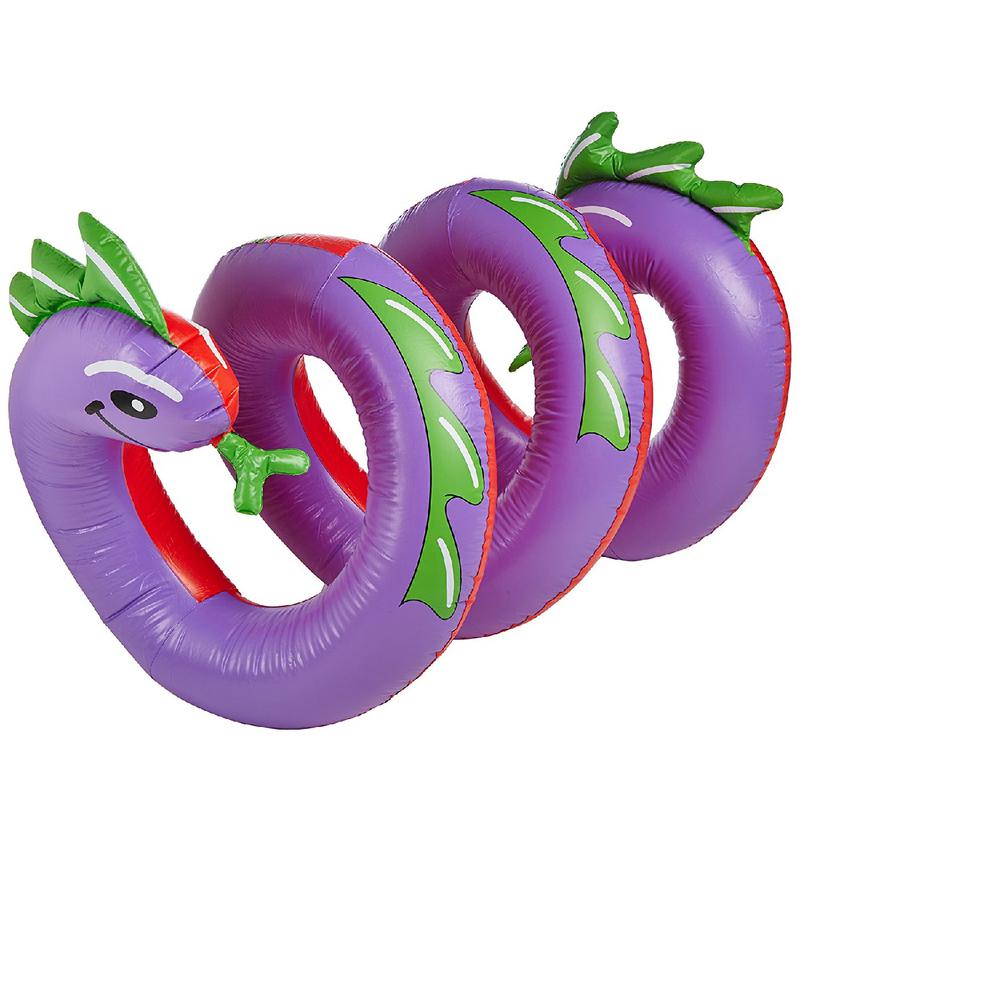 Inflatable Purple and Green Two Headed Curly Serpent Swimming Pool Float Toy. Picture 1