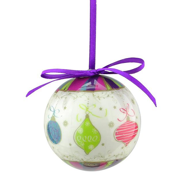 8pc Purple and White Decoupage Shatterproof Christmas Ball Ornaments 2.25" (57mm). Picture 3