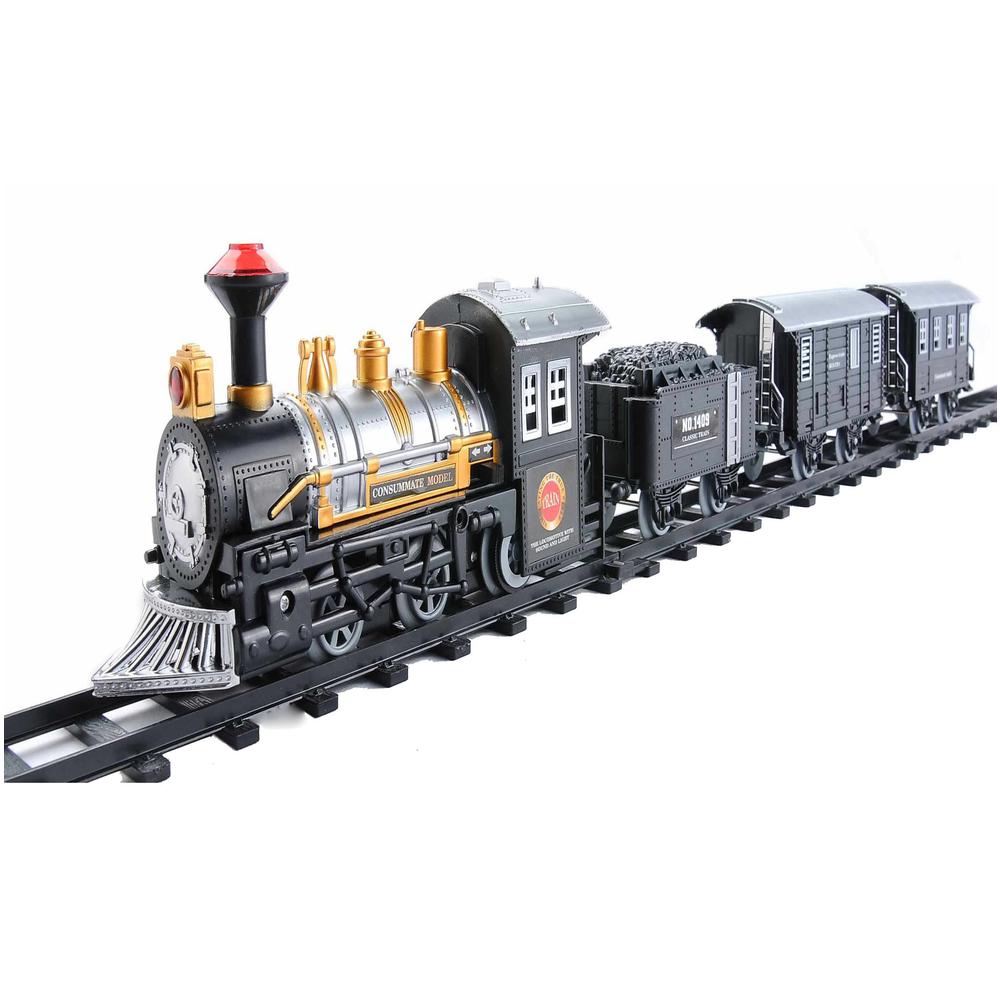 14pc Black Battery Operated Lighted and Animated Classic Train Set. Picture 1