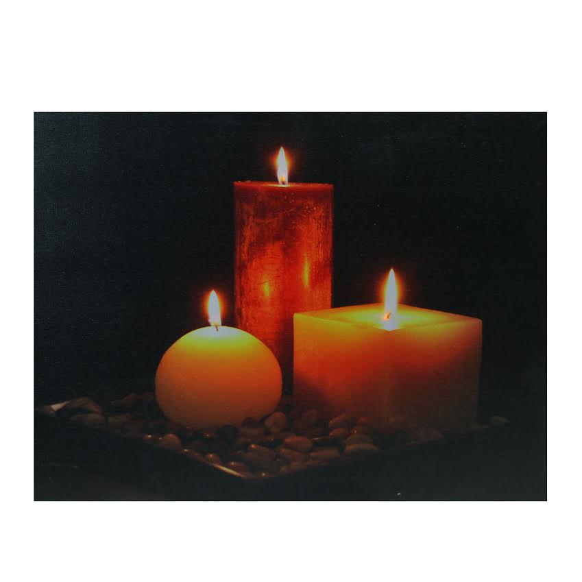 LED Lighted Tranquil Zen Triple Candles Canvas Wall Art 12" x 15.75". Picture 1