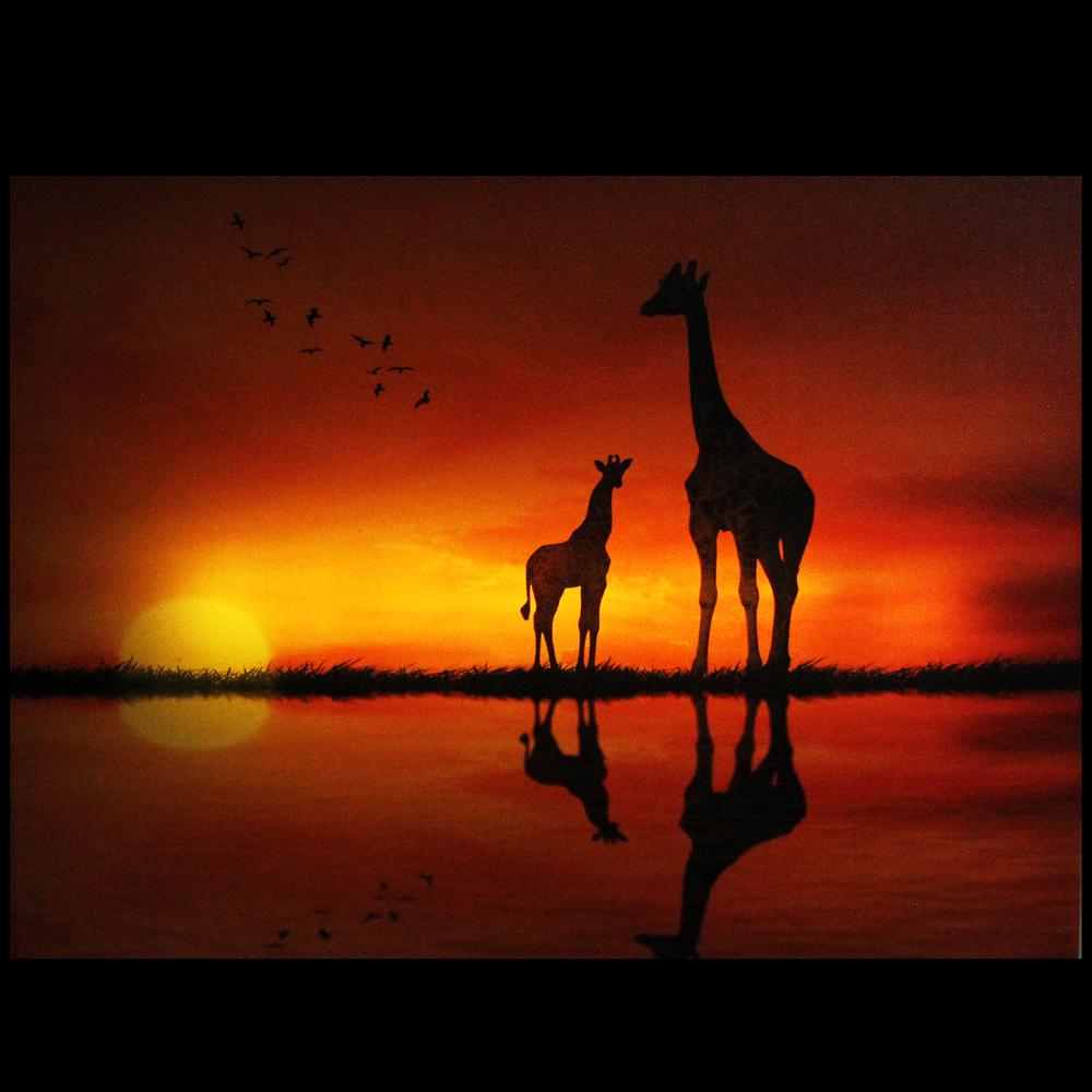 Safari Sunset LED Back Lit Giraffe and Baby Canvas Wall Art 11.75" x 15.75". Picture 2