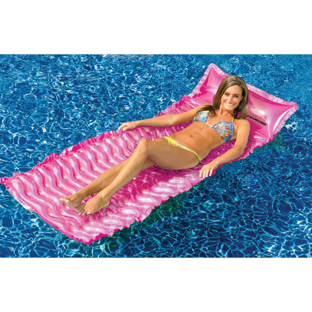 72" Inflatable Pink Bubble Swirled Swimming Pool Air Mattress Float. Picture 2