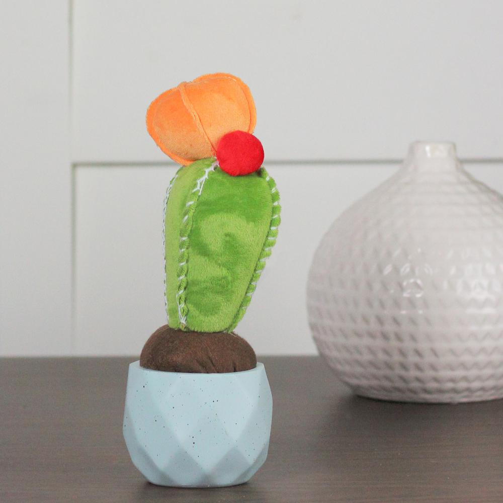 9.75" Artificial Flowering Cactus in Blue Pot Table Top Decoration. Picture 3