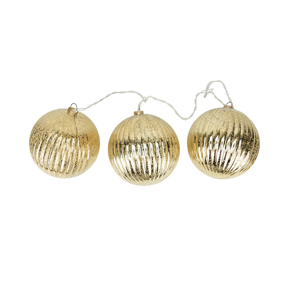 20-Count Gold Ribbed Ball Ornaments Christmas Light Set  1.5ft White Wire. Picture 1