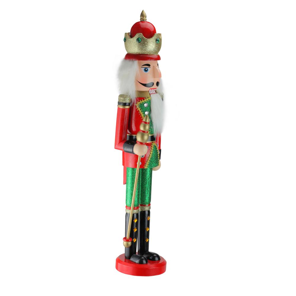 24" Red and Green Wooden Christmas Nutcracker King with Scepter. Picture 2