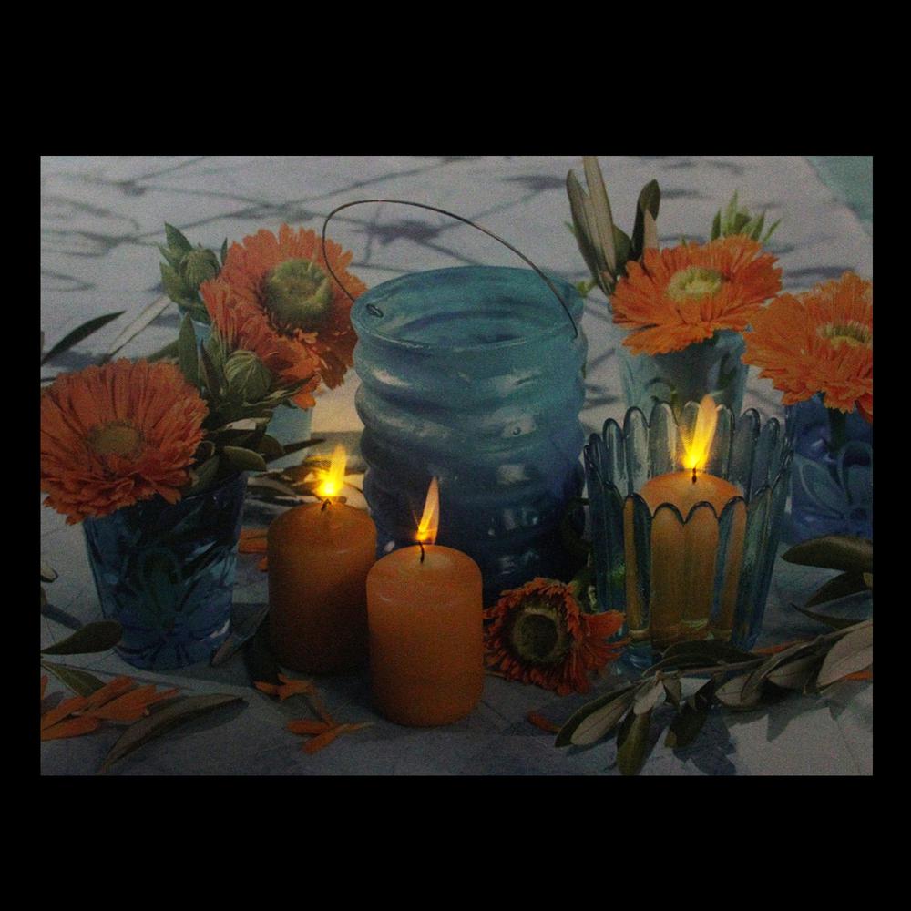 15.75" LED Flickering Candles and Flowers Glass Candles Canvas Wall Art. Picture 2