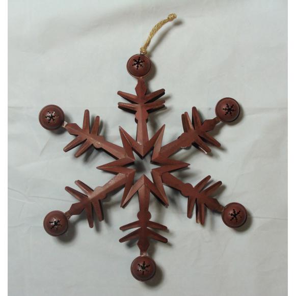 11.5" Brown 6-Point Star Ornament with Jingle Bells. Picture 1