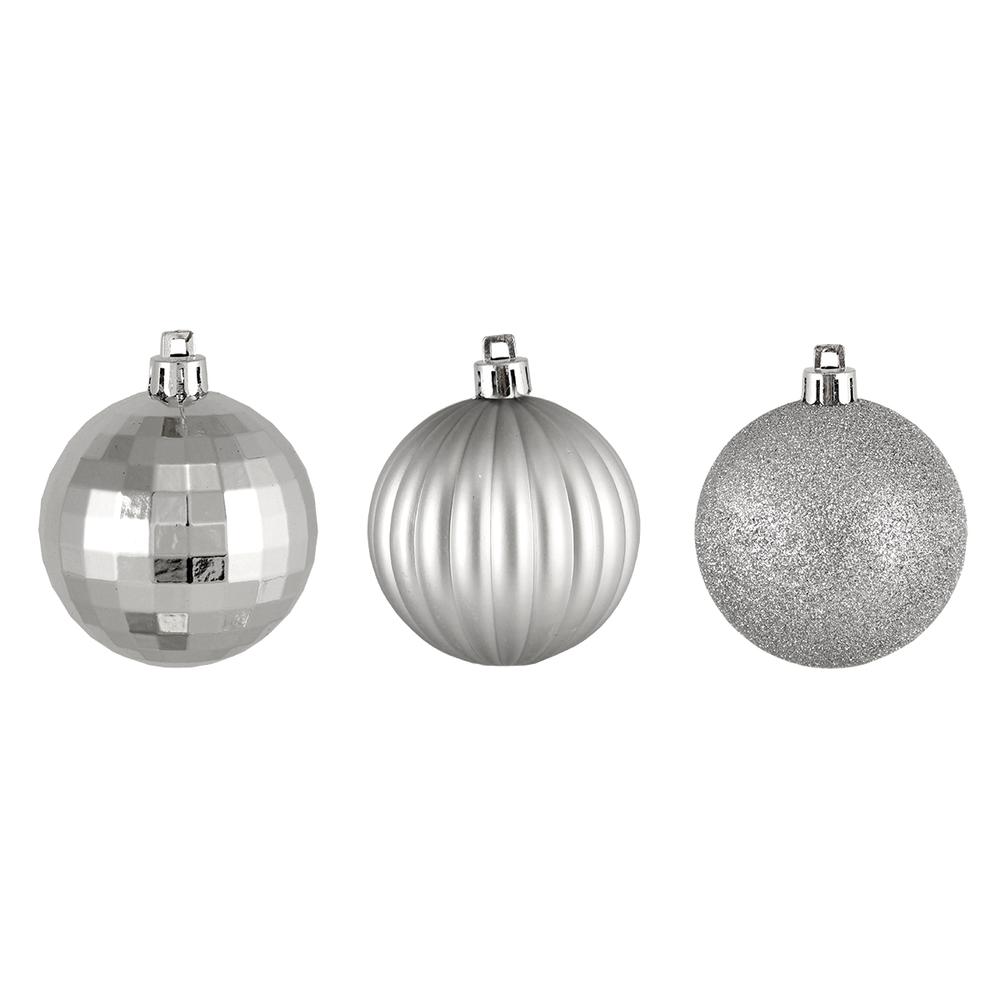 100ct Silver Shatterproof 3-Finish Christmas Ball Ornaments 2.5" (60mm). Picture 1