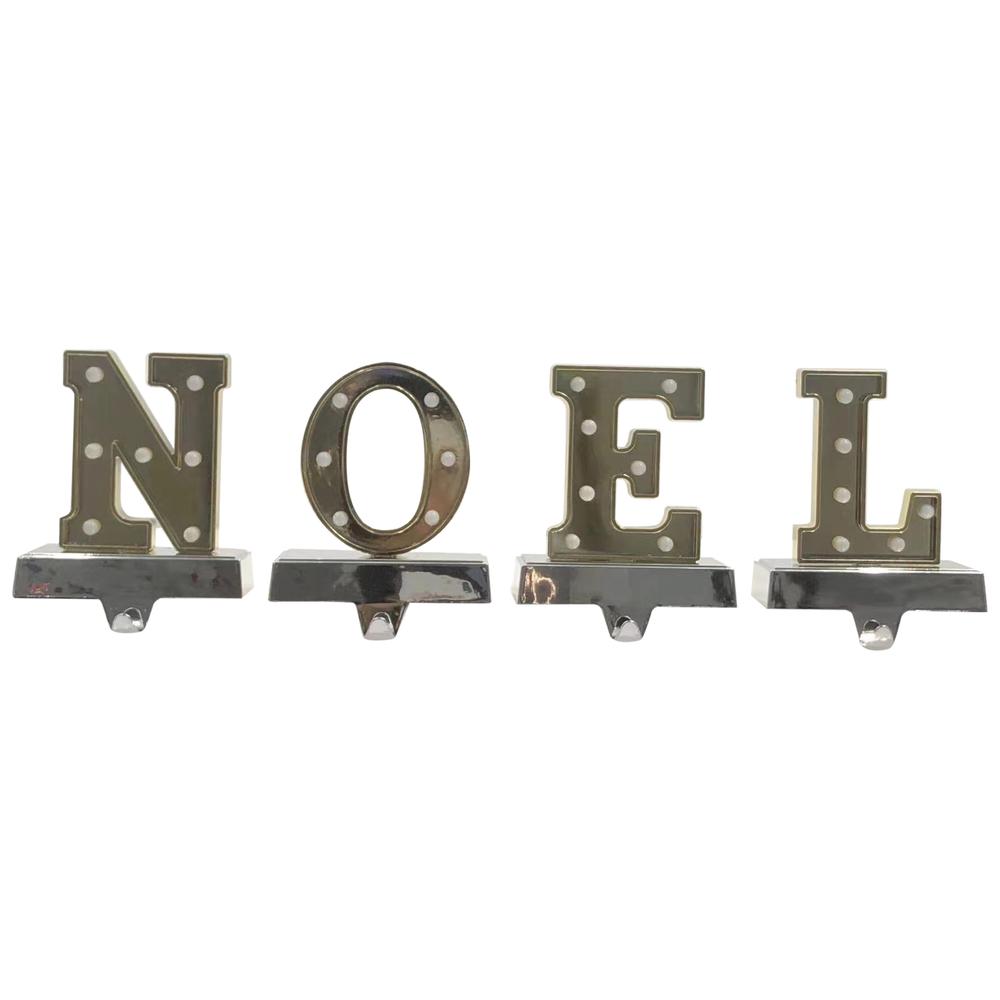 Set of 4 Gold and Silver LED Lighted "NOEL" Christmas Stocking Holder 6.5". Picture 1
