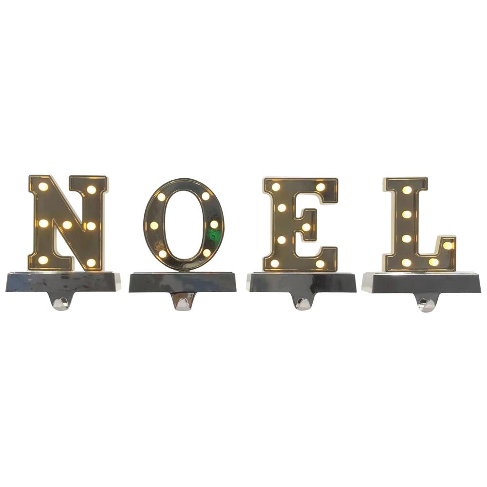 Set of 4 Gold and Silver LED Lighted "NOEL" Christmas Stocking Holder 6.5". Picture 2
