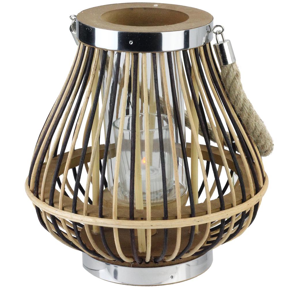 9.25" Rustic Chic Pear Shaped Rattan Candle Holder Lantern with Jute Handle. Picture 1