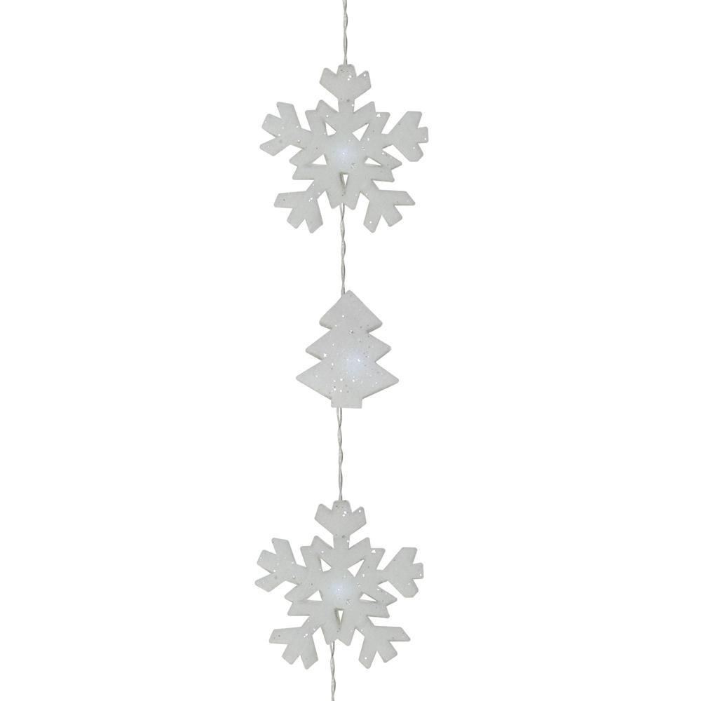 12 Battery Operated White LED Snowflake and Tree Mini Christmas Lights - 5.5 ft Clear Wire. Picture 1