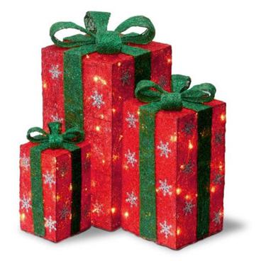 Set of 3 Lighted Tall Red Gift Boxes with Green Bows Christmas Outdoor Decorations 18". Picture 3
