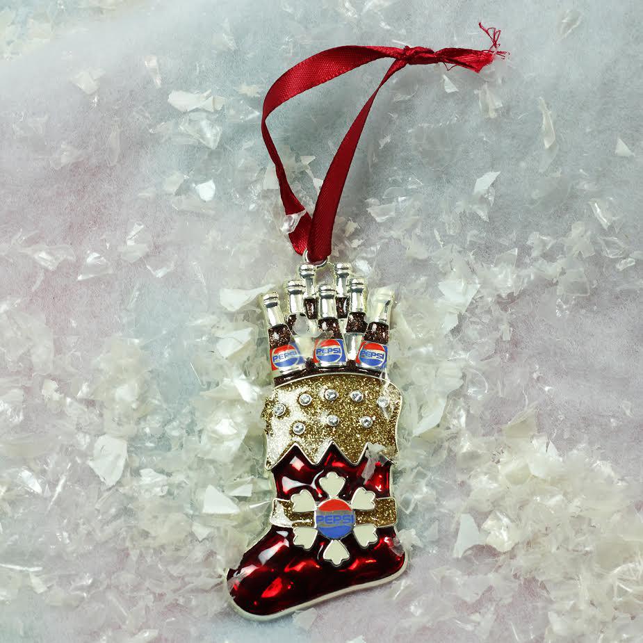 3.5" Red and Silver Plated Pepsi Stocking Christmas Ornament. Picture 2