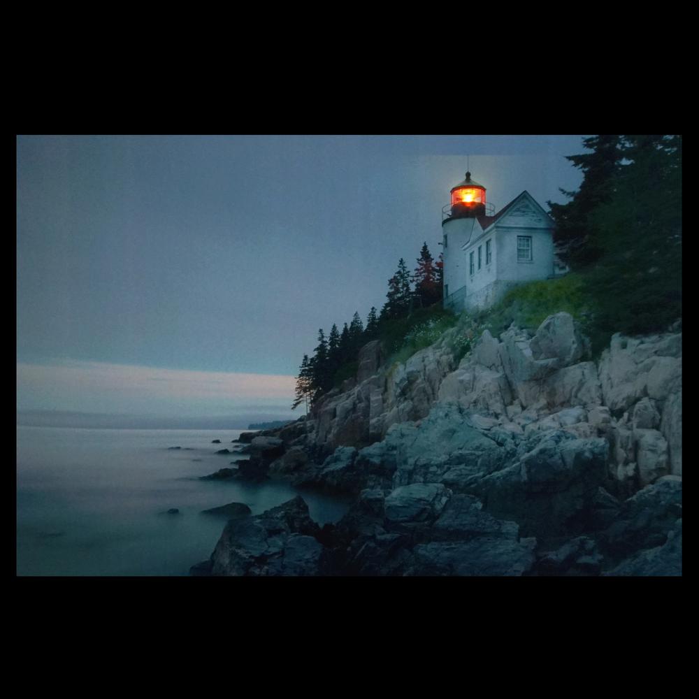 LED Lighted Lighthouse Home with Morning Sunrise Canvas Wall Art 15.75" x 23.5". Picture 2