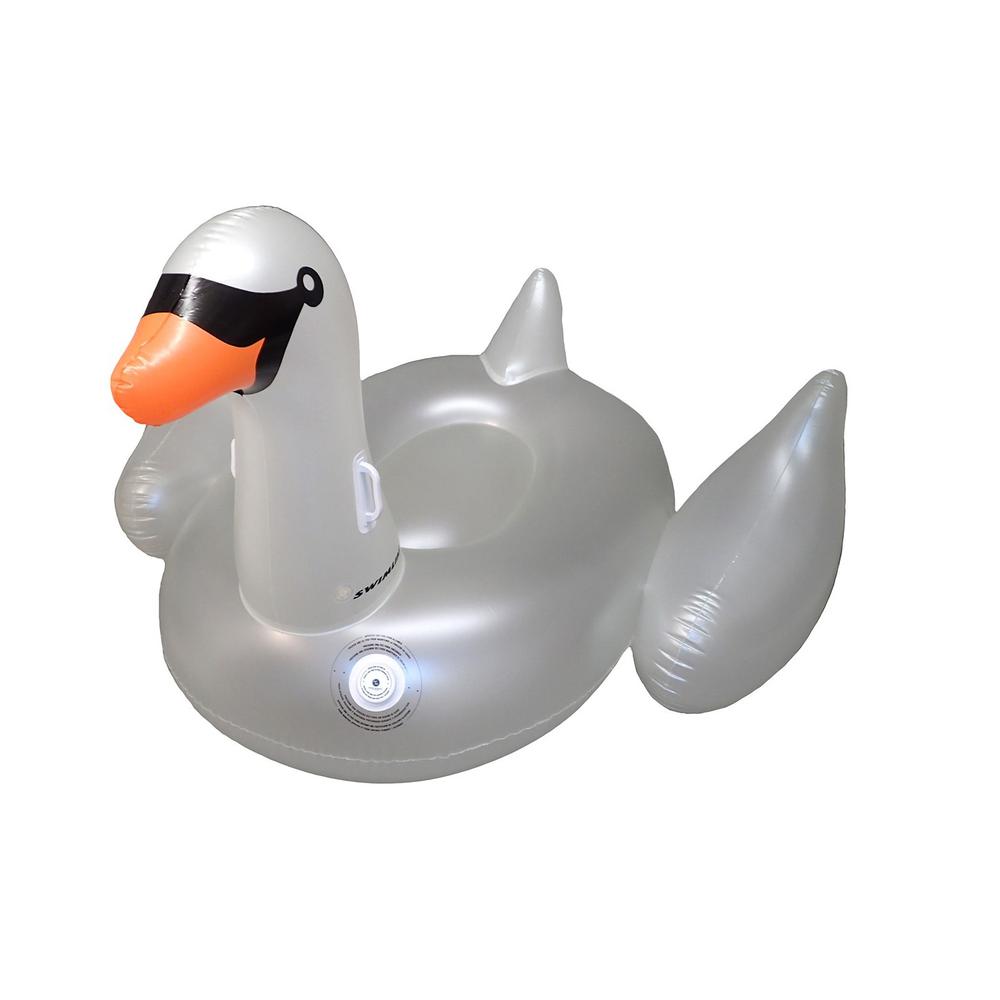 75" Inflatable Giant LED Lighted Color Changing Pool Ride-On Swan Float Lounger. Picture 1